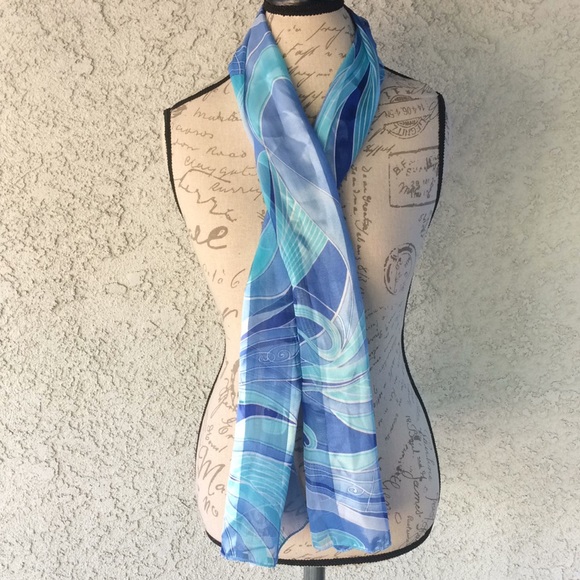 Blue Silk Satin Sheer Fancy Scarf 🧣 Fall neck Wrap 🌊 fashion accessories spring - Picture 2 of 6